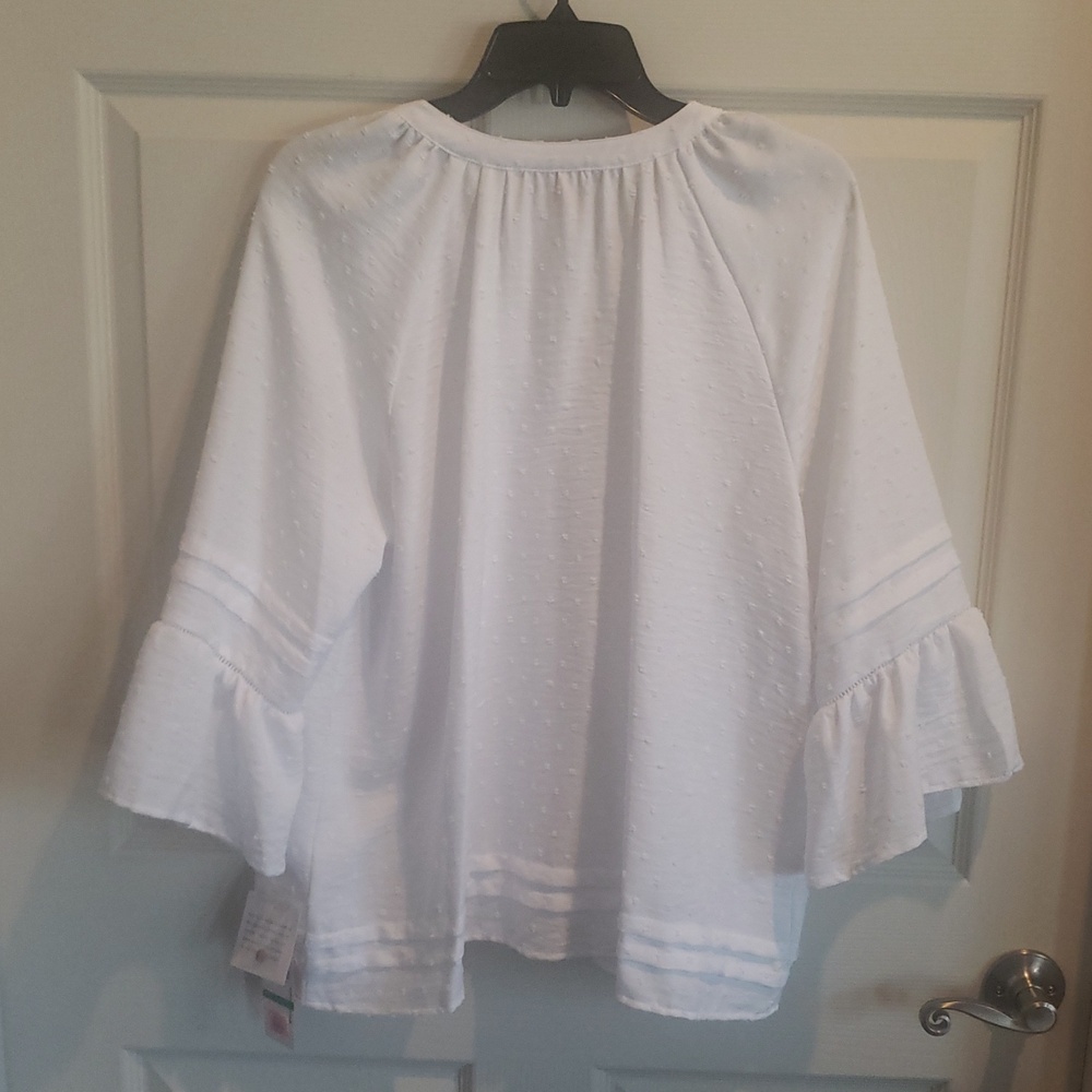 NWT Ruby Rd. White Button-Front Blouse with Ruffled Bell Sleeves. - Picture 3 of 4